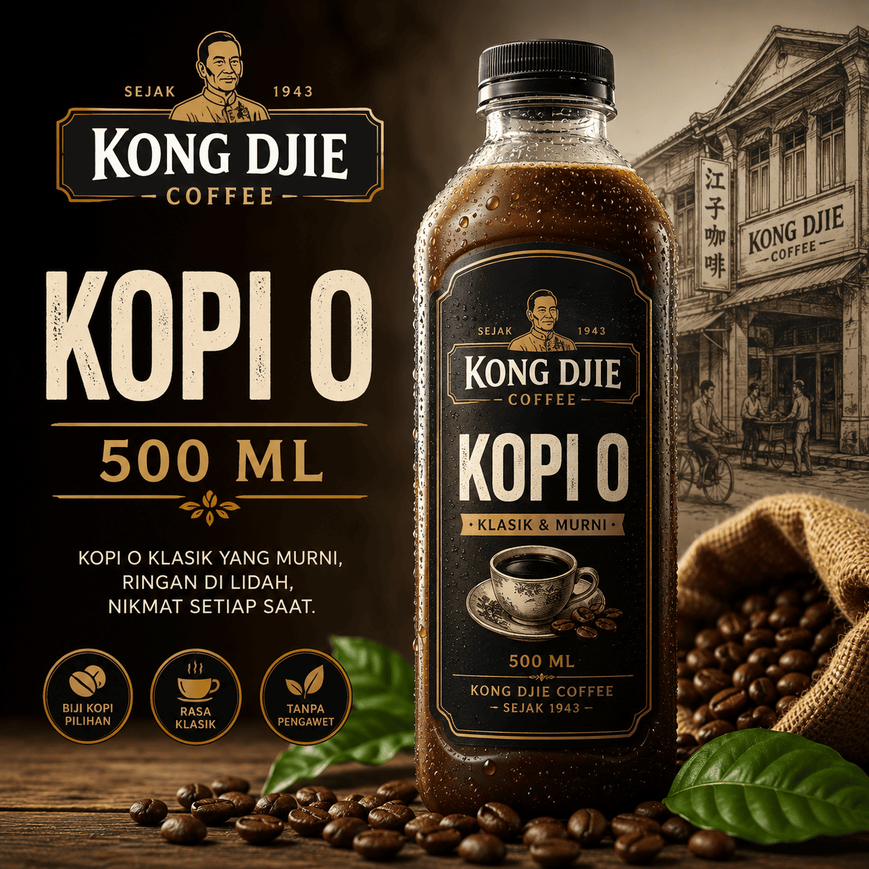 KOPI O 500 ML Kedai Kopi Kong Djie dalam kemasan botol
